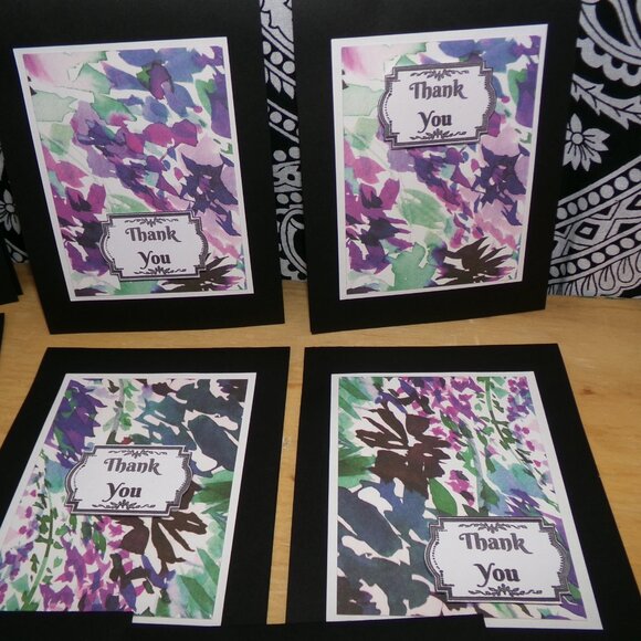 Set of 12 Handmade Black Background Watercolor Cards NWT - Picture 3 of 6